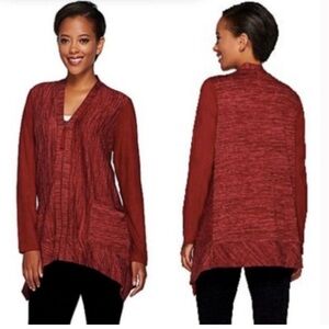 Logo by Lori Goldstein Women’s Knit Cardigan Zip Closure Faux Suede Sleeves Sz L